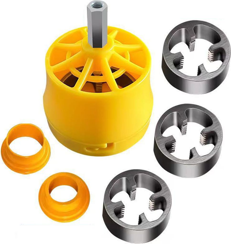PVC-Gewindemacher-Werkzeug, elektrische Bohrmaschine, Wasserrohr-Gewindeschneidgerät mit 3 Matrizen, 1/2 Zoll, 3/4 Zoll und 1 Zoll, PVC-Rohr-Gewin...