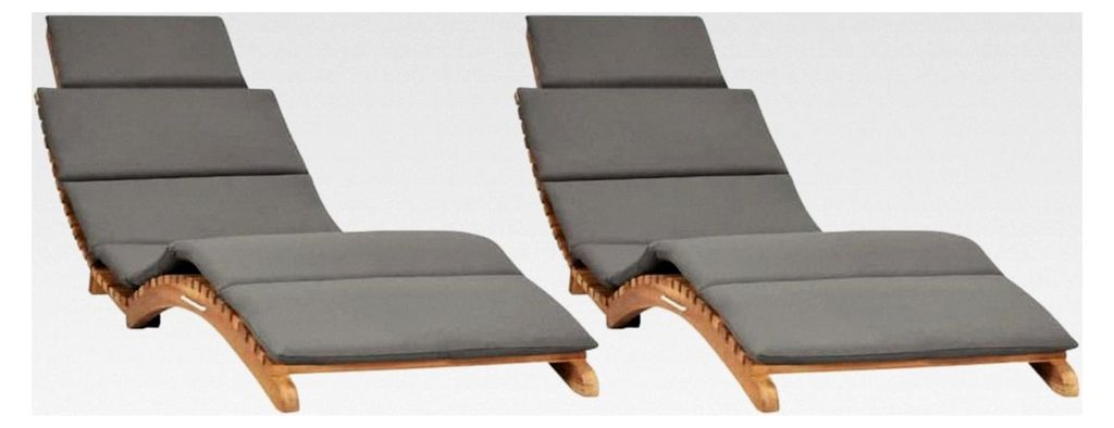 2 Stück Sonnenliegen mit Auflagen aus massivem Teakholz, Gartenliege, Terrassenliege, Gartenbett, Outdoor Liege, Sonnenbett, Strandliege