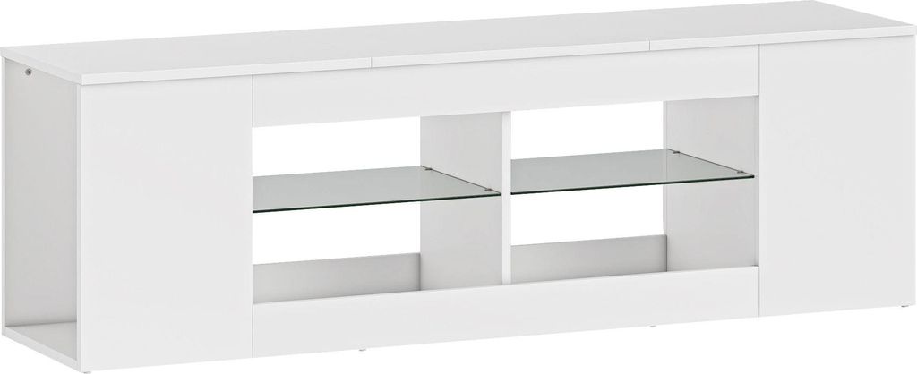 TV-Ständer mit 6 Ablagen, 2 Glasablagen, 140 cm, Weiß