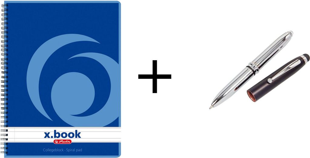 Collegeblock / DIN A5 / Spiralblock / liniert / mit LED Touchpen Kugelschreiber