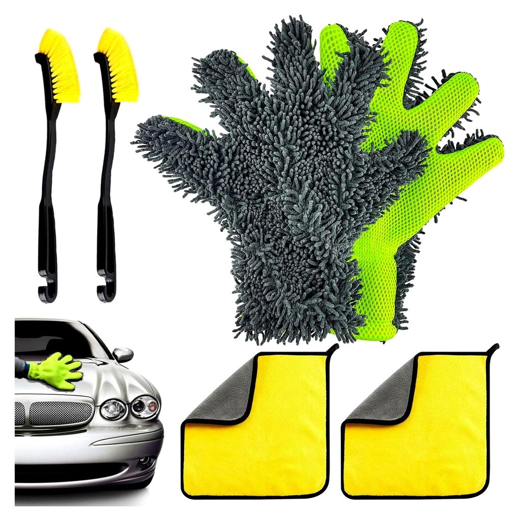 6 Stück Autowaschhandschuhe Set, Korallenfleece Zottelhandschuhe für die Reinigung von Autos, Fahrrädern, Motorrädern, Spiegeln und Glas