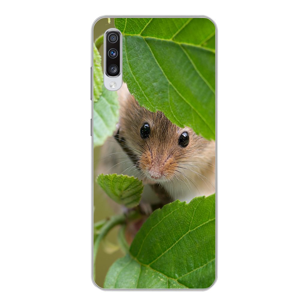 MuchoWow Handyhülle Schutzhülle Hülle für Samsung Galaxy A70 Zwergmaus - Jungtiere - Blätter Silikon Softcase Handy Hülle - Schutzhaube