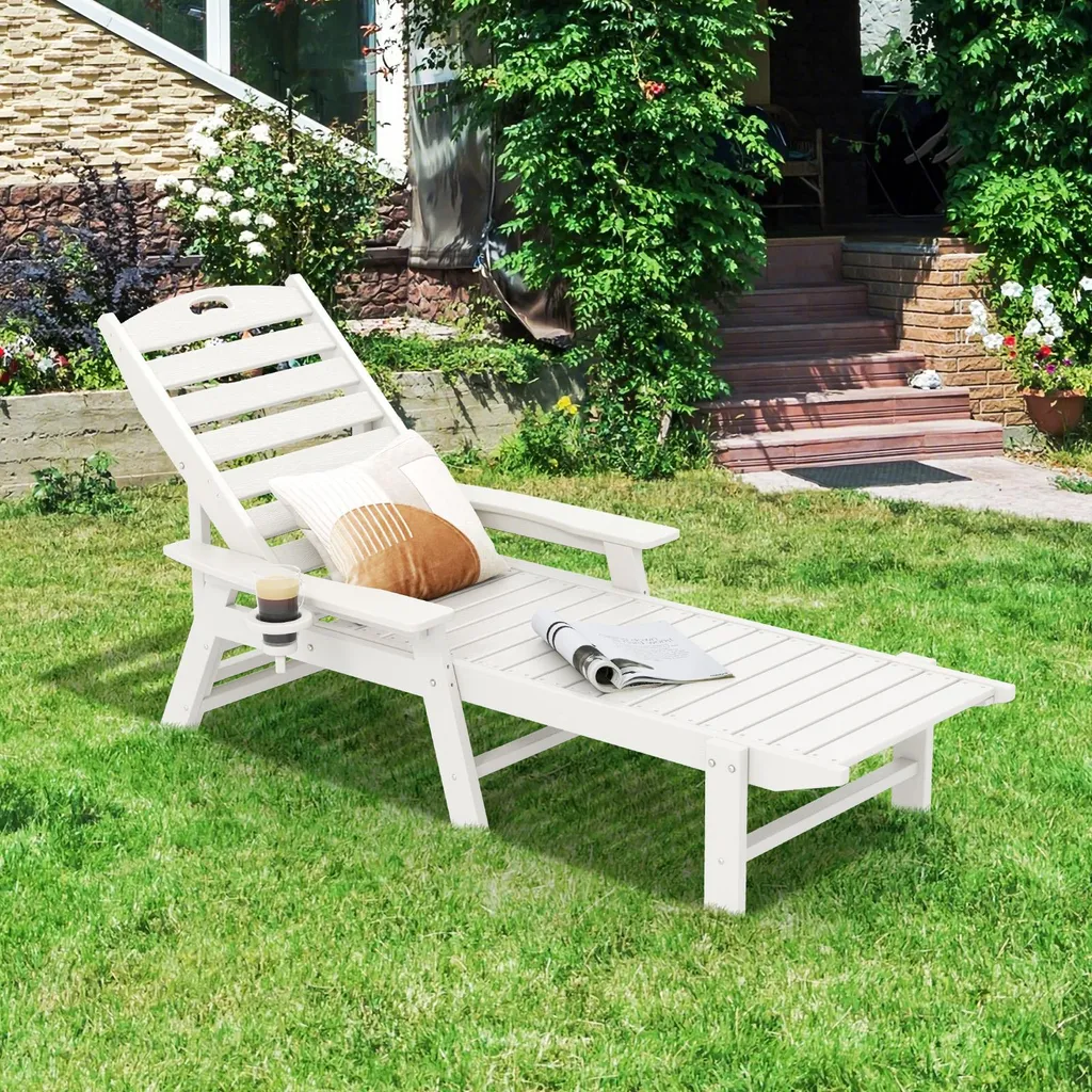 Bain de soleil blanc en plastique HDPE résistant avec porte-boisson