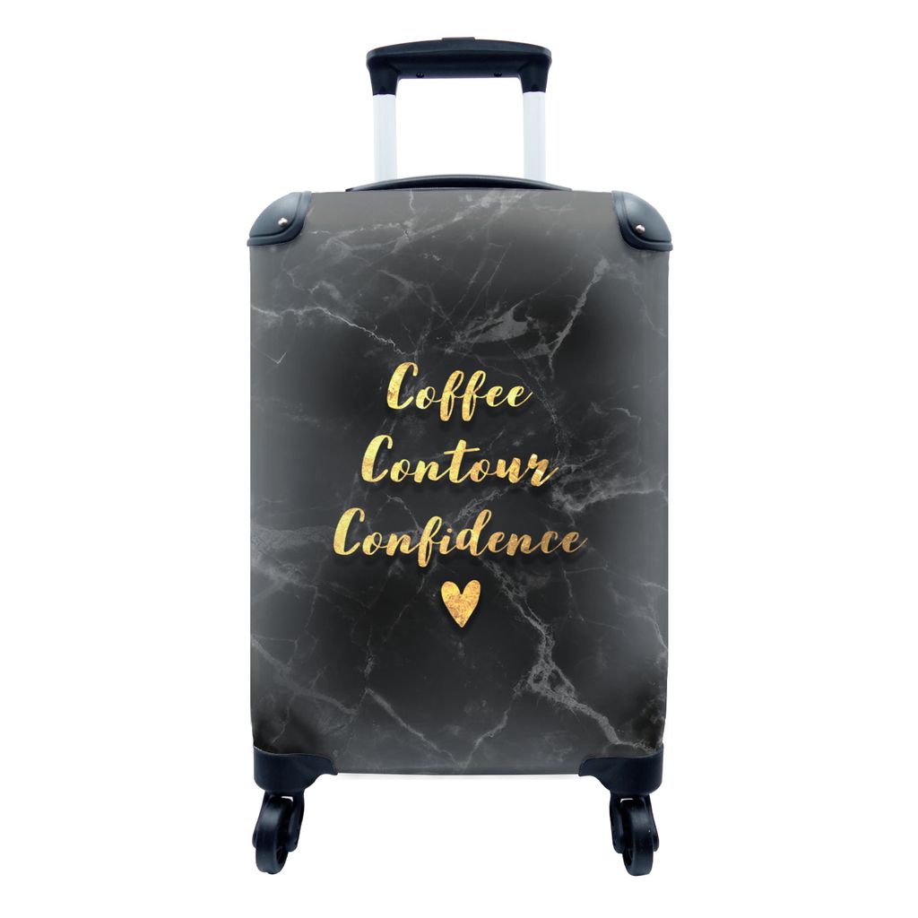 MuchoWow Koffer Handgepäck Trolley Rollkoffer Kleine Reisekoffer mit 4 Rollen - Zitat - Kaffee - Gold - Marmor - Cabin Size < 55x40x23 cm & 55x4...