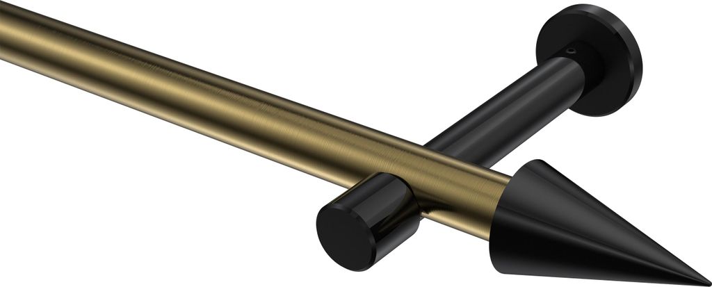 Interdeco Gardinenstange / Vorhangstange Messing Antik / Schwarz, Typ Prestige Savio (Kegel) ohne Ringe, 20 mm Ø 1-läufig, 520 cm