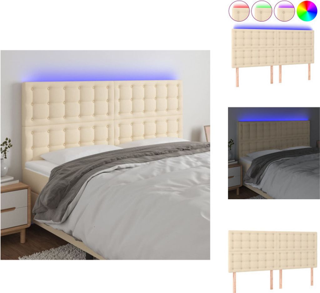 vidaXL LED Kopfteil Creme 180x5x118/128 cm Stoff - Kopf- & Fußenden