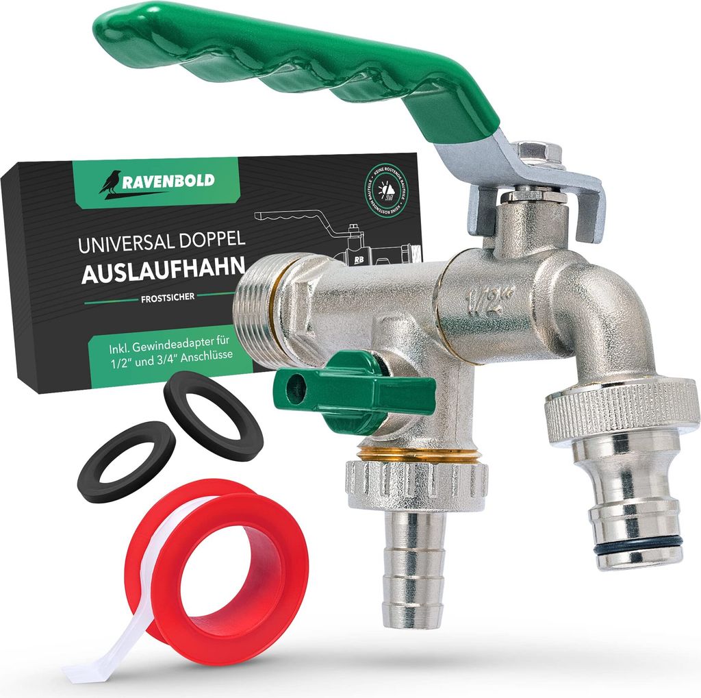 RAVENBOLD Wasserhahn Garten 1/2 Zoll - Premium Doppel Produktbild 