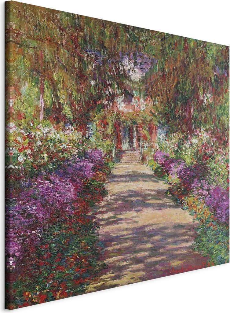 Italienischer Leinwand Leinwandbild - Garden Path in Giverny 60x60 cm Reproduktionen l-E-10017-b-a