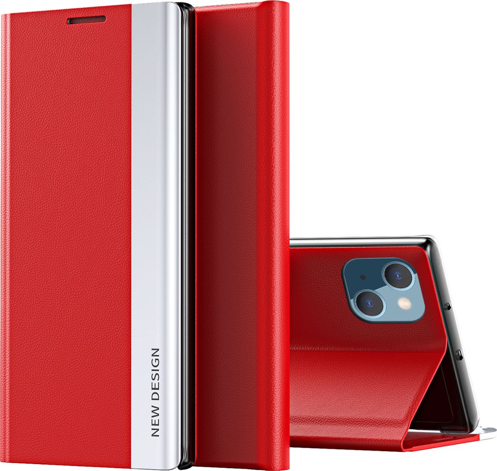 iPhone 13 Mini Hülle, Leder PolyurethanMagnetisch Klapphülle PC Innere Schutzhülle mit Standfunktion für iPhone 13 Mini Rot