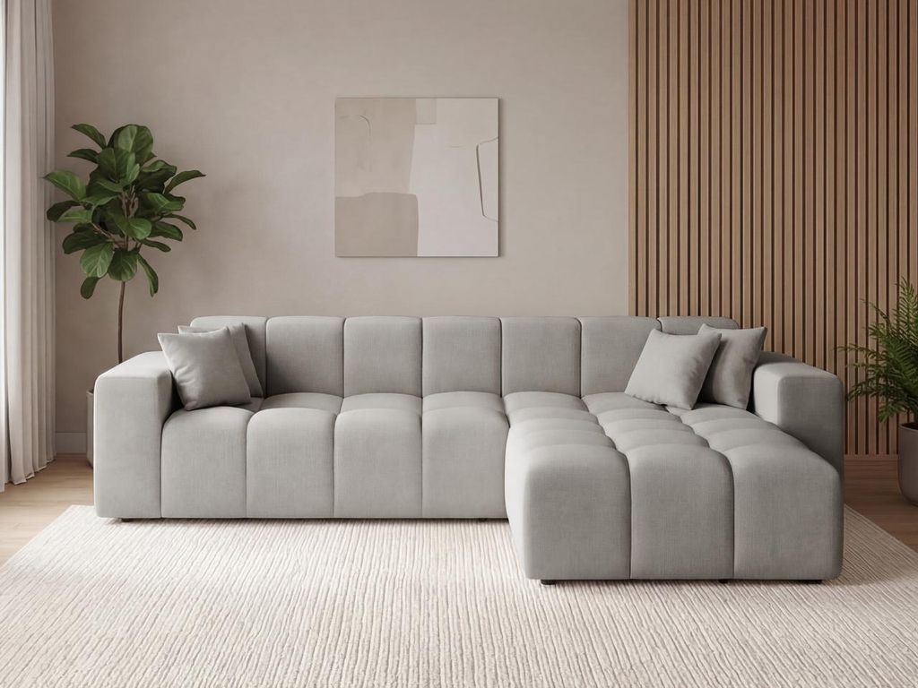 GrainGold Ecksofa L-Form Loopo Rechts- Moderne Ecksofa, Wohnzimmer Sofa - Eckcouch Grau (Komodo 20)