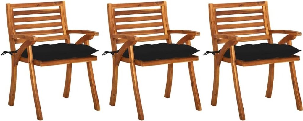 Garten-Essstühle mit Kissen 3 Stk. Massivholz Akazie