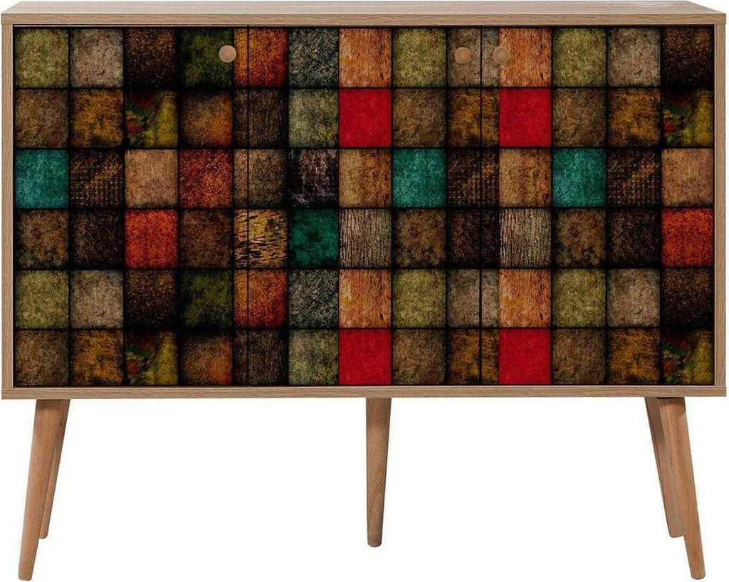 Kommode Dpavarin, Wohnzimmerbuffet, Wohnzimmer-Sideboard, Moderne Küchen-Speisekammer, 120x36h90 cm, Eiche und Multicolor