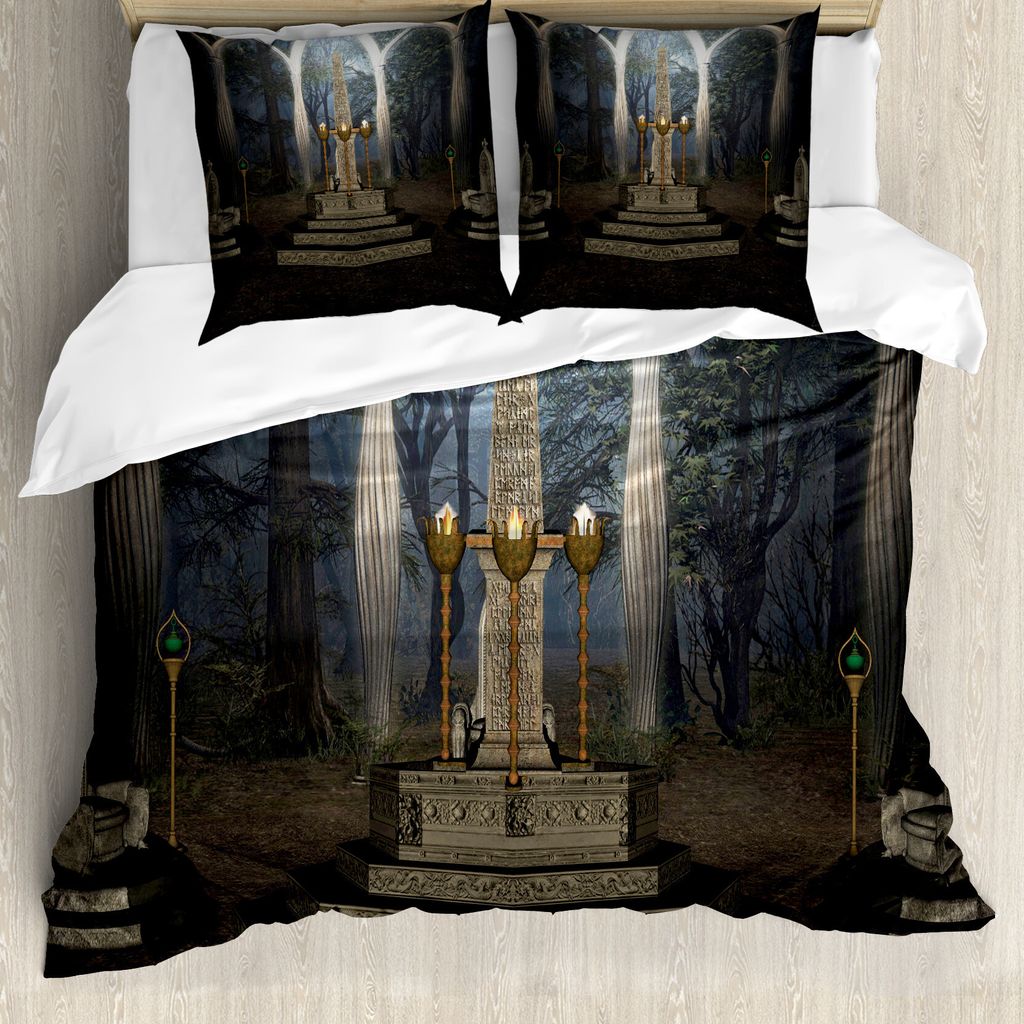 ABAKUHAUS gotisch Bettbezug, geheime Wald, Milbensicher Allergiker geeignet mit Kissenbezügen, 155 cm x 220 cm - 80 x 80 cm, Dunkle Taupe und Aben...