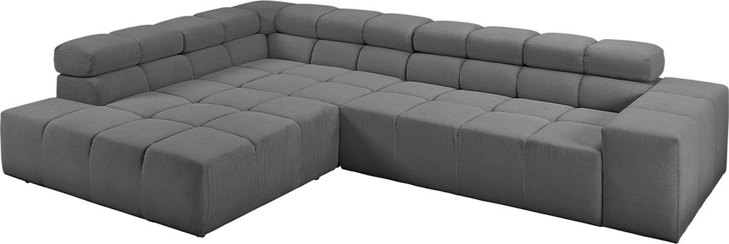 KAWOLA Sofa NEVADA Ecksofa Feincord anthrazit mit motorischem Sitzvorzug Recamiere links