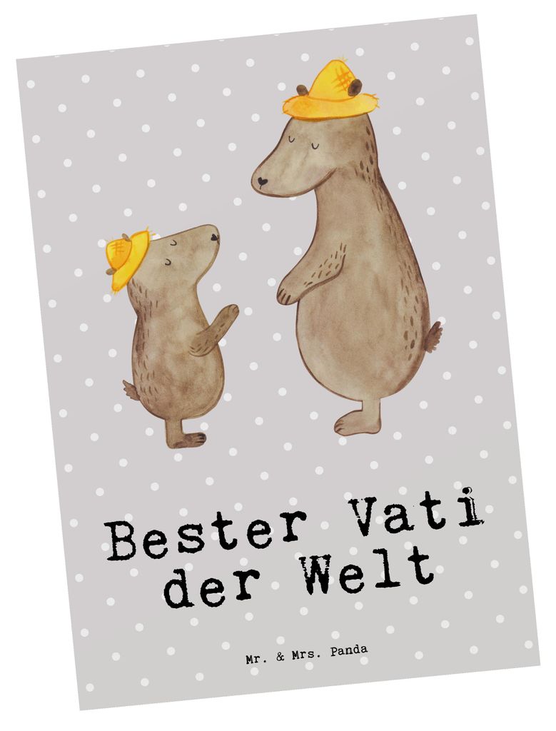 Mr. & Mrs. Panda Postkarte Bär Bester Vati der Welt - Grau Pastell - Geschenk, Eltern, Papa, Geschenkidee, Paps, Mann, Vater, Ansichtskarten, bild...