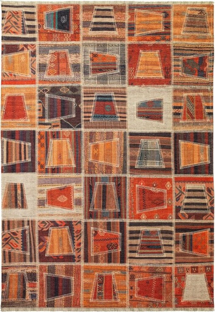 Rechteckiger Wohnzimmerteppich im ethnischen Patchwork-Stil, mehrfarbig, PATC01