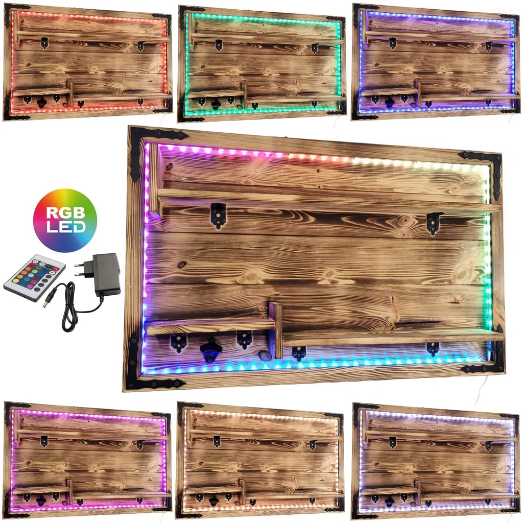 Étagère murale LED RGB : Solution déco bois rustique pour mur sombre