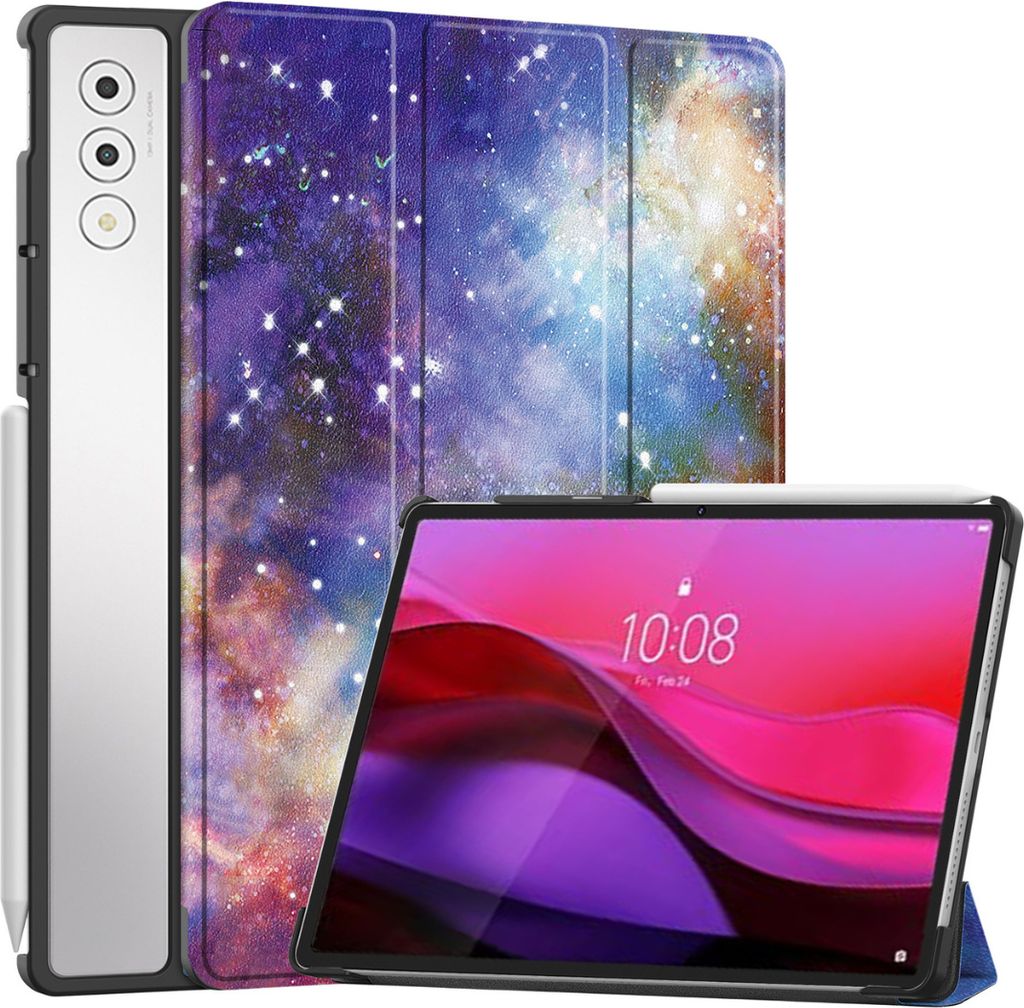 Case2go - Hülle kompatibel mit Lenovo Yoga Tab Plus (2025) - 12.7 Zoll - Mit AutoWake-Funktion - Kunstleder Tablet Case Schutzhülle - Galaxy