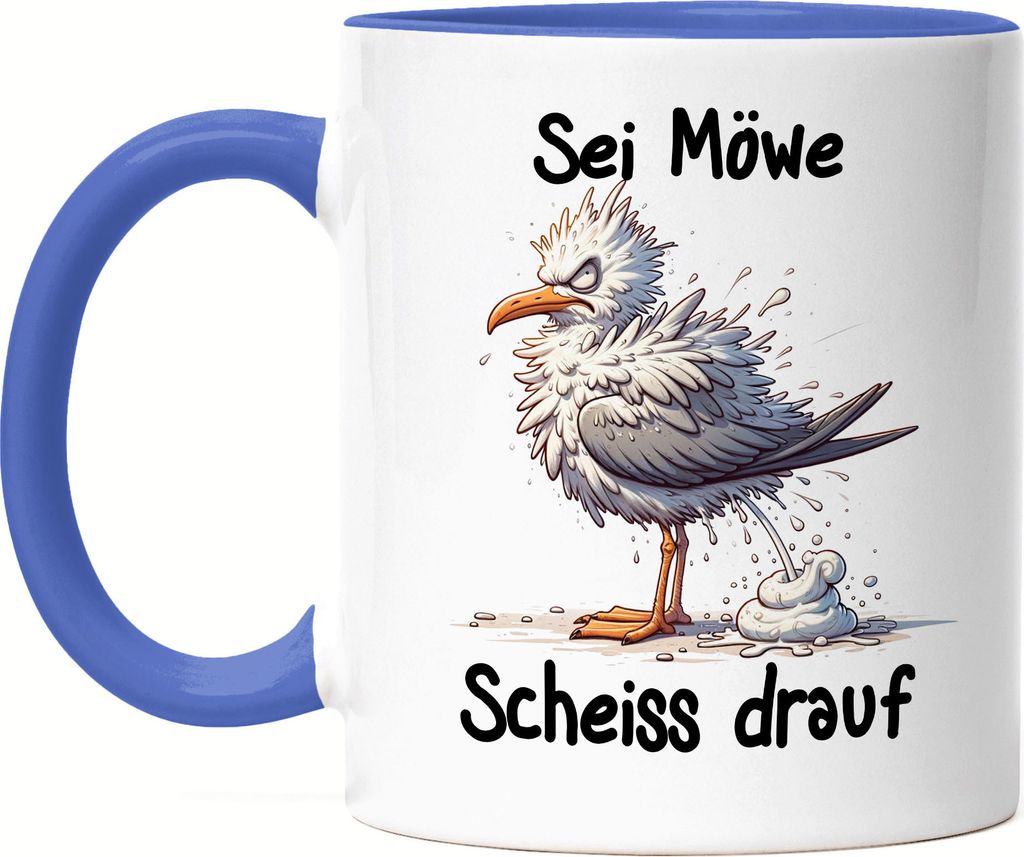 Sei eine Möwe Scheiss drauf Böse Möwe Tasse Blau - Lustiges Produktbild 