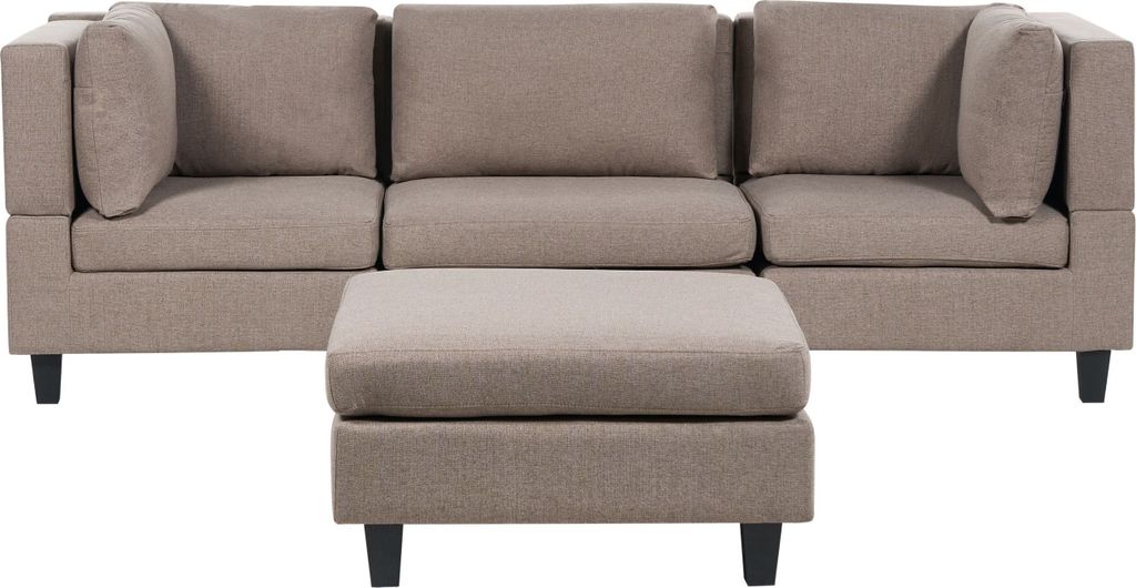 BELIANI 3-Sitzer Sofa Braun Stoffbezug mit Ottomane Schwarzen Beinen Modulsofa Wohnzimmermöbel Modern Wohnzimmer Salon Wohnecke Sitzecke