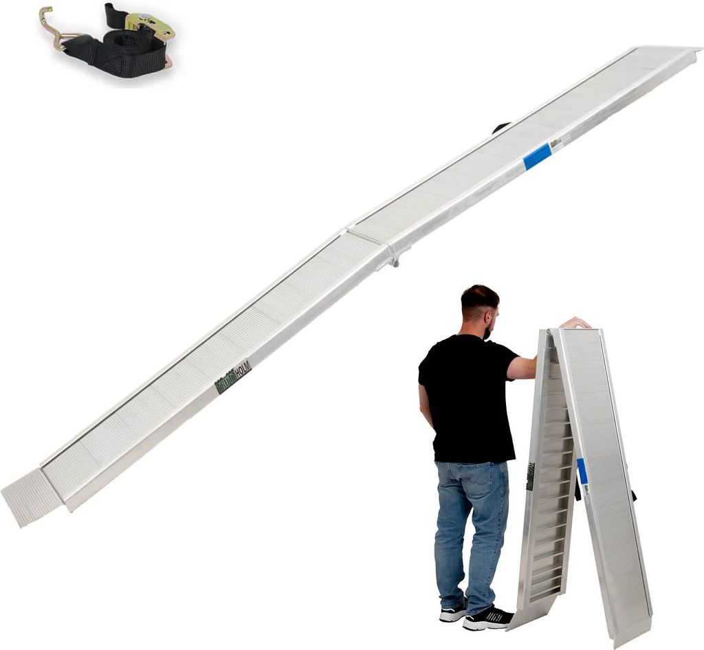 TRUTZHOLM Alu Auffahrrampe klappbar 307 cm extra lang 450 kg Alu grau geriffelt Motorradrampe