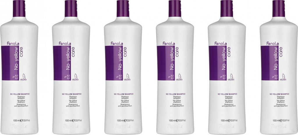 Fanola No Yellow Violett Shampoo für blondes Haar, neutralisiert Gelbstich, 6x1000 ml