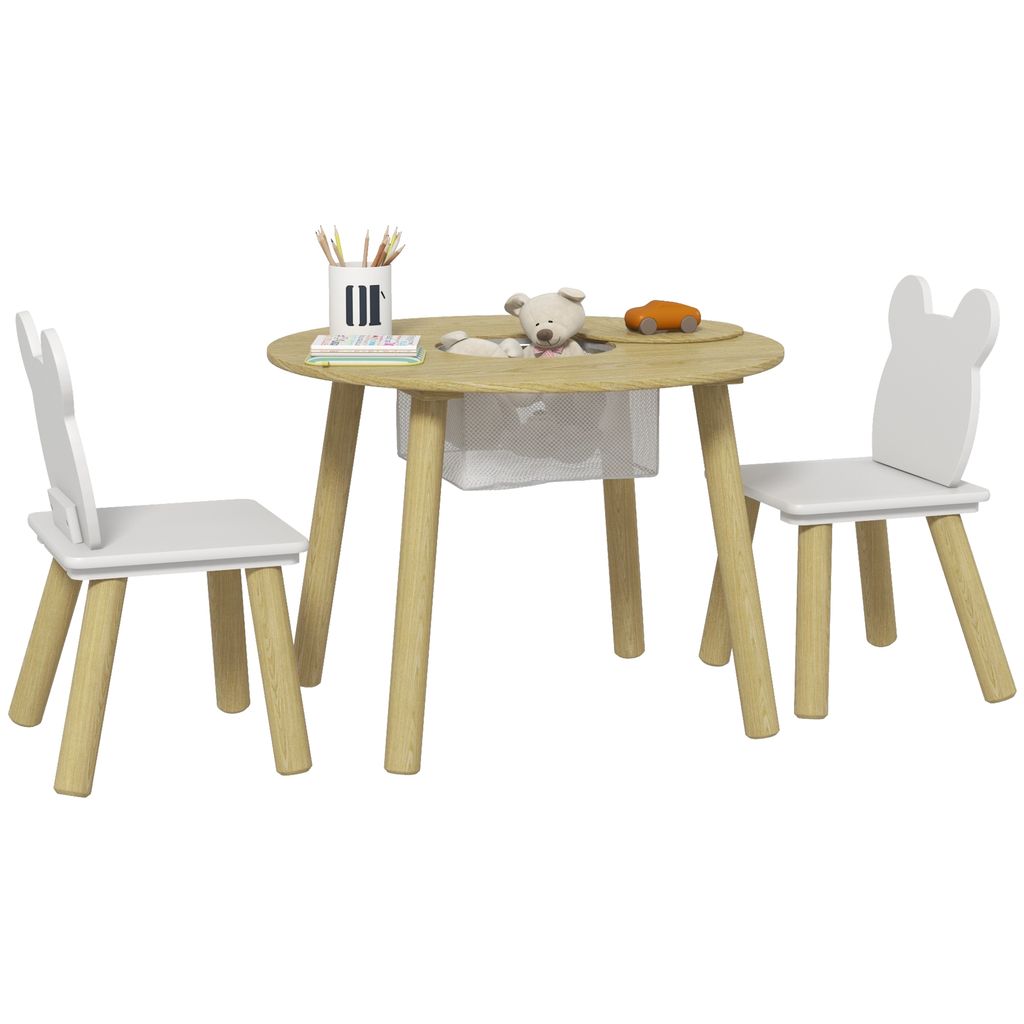AIYAPLAY Kindertisch mit Stuhl, Kindertisch und 2 Stühle-Set, Aktivitätstisch und Stuhl mit Bären-Rückenlehne zum Spielen, Lernen, Heimwerken, ...