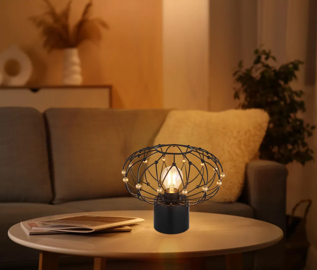 Lampe de table noir mat D 28 cm avec tressage et accents dorés chic - 2