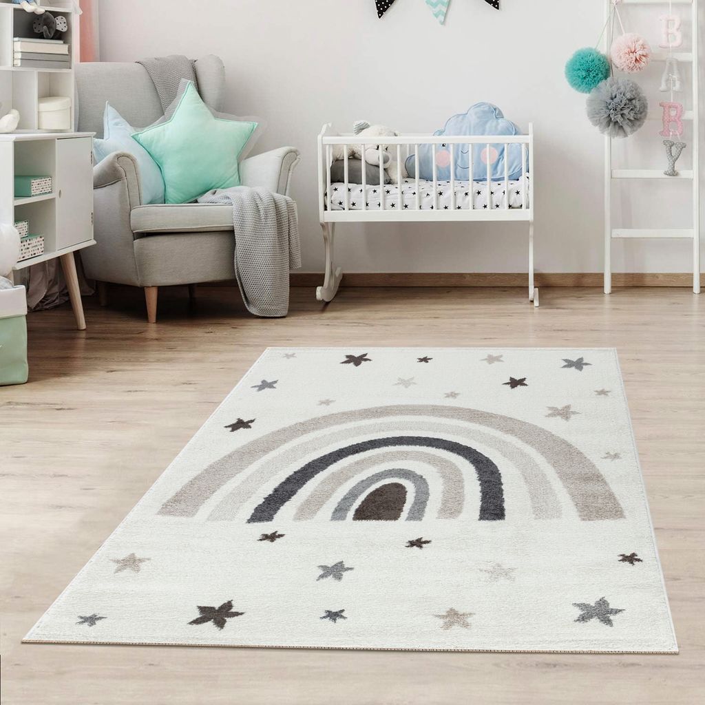 Kinderteppich DOTS Gepunktet Teppich für Kinderzimmer Pastellfarben Schadstofffrei Größe: 160 x 230 cm, Creme
