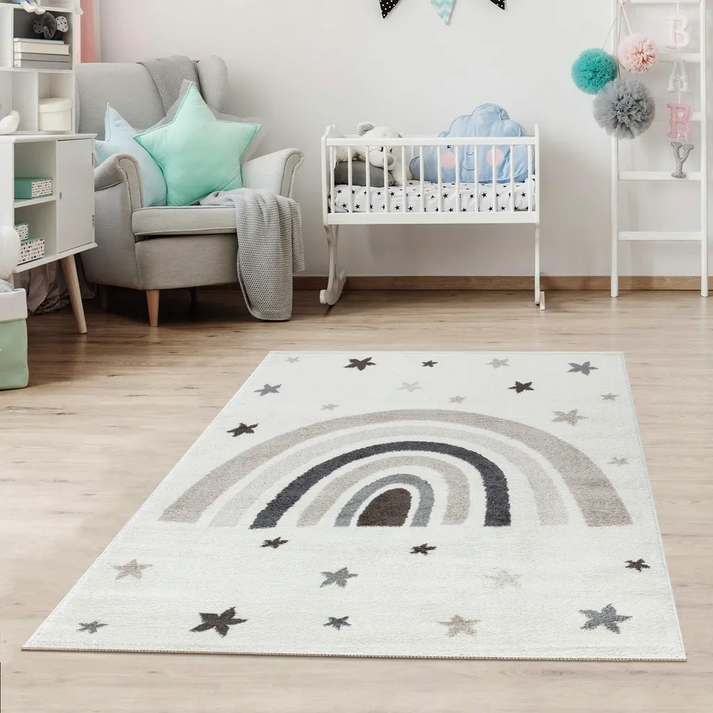 Tapis enfant non toxique DOTS à pois crème 80x150cm haute résistance