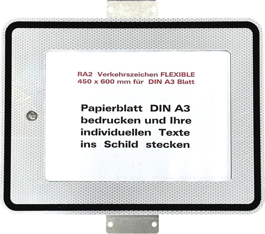 Wechsel-Zusatzzeichen 450 x 600 mm RA2 Verkehrsschild Vekehrszeichen Zusatzschild Wechselschild mit eigenem Text und integrierten Haltelaschen