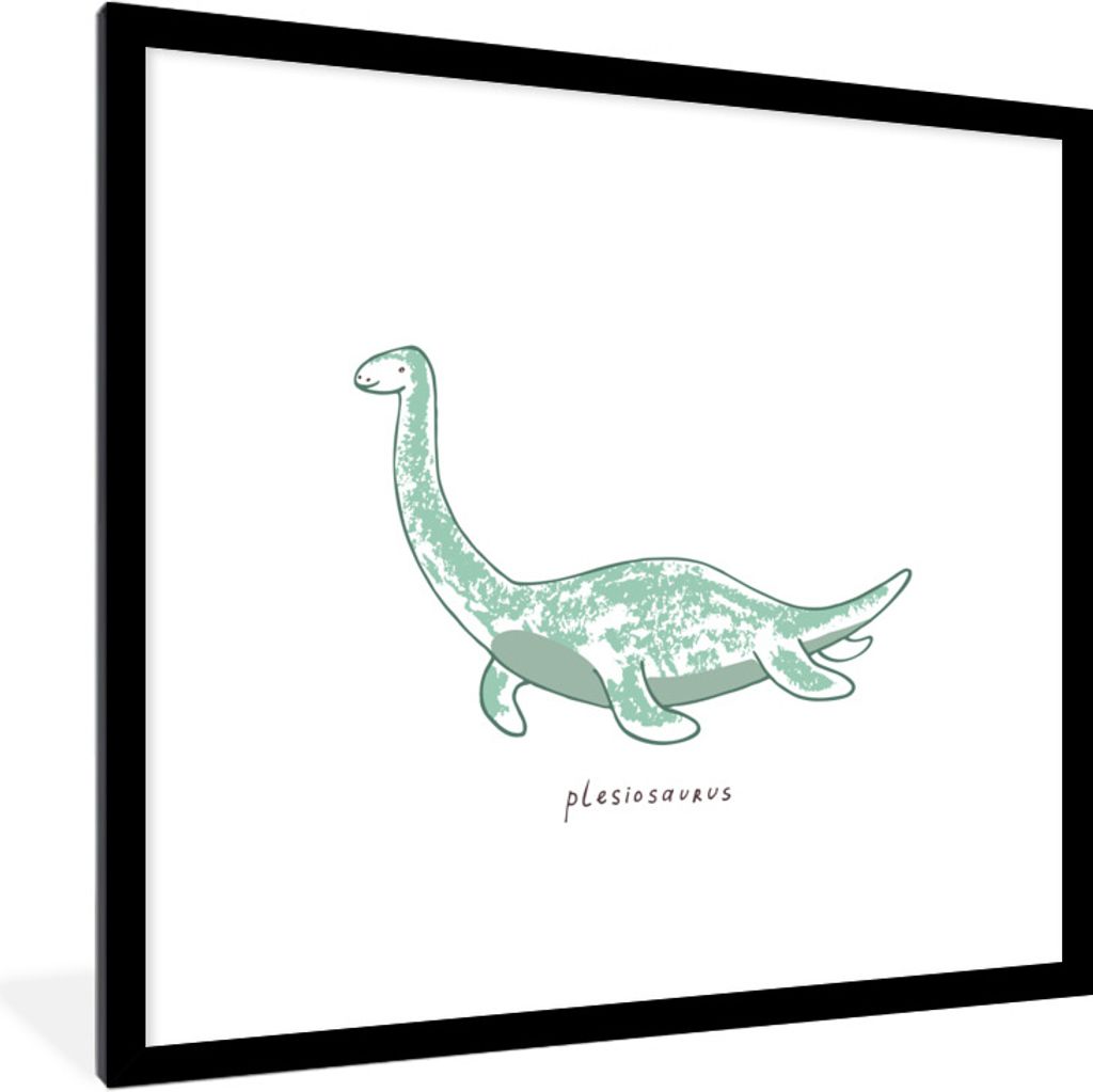 MuchoWow Gerahmtes Poster Kinderzimmer - Dinosaurier - Plesiosaurier - Junge - Mädchen - Kinder 40x40 cm - Poster mit Schwarzem Bilderrahmen Wan...