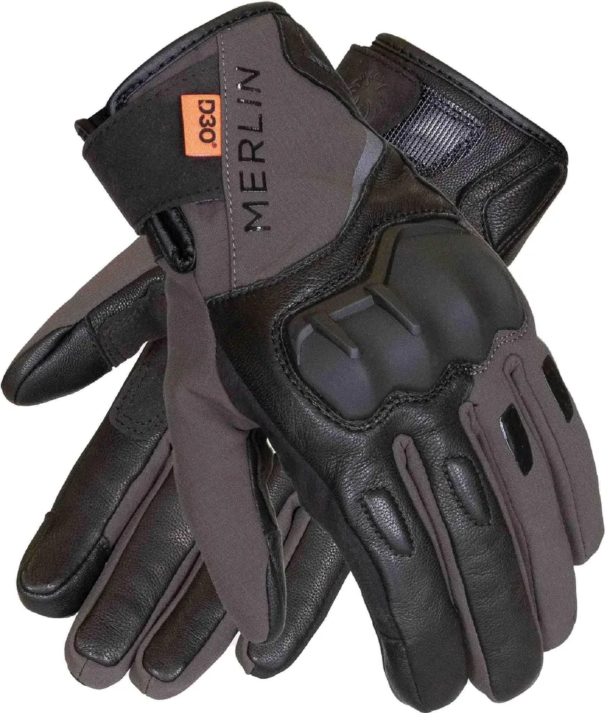 Gants moto étanches Merlin Denali D3O - Noir et Gris, Taille M