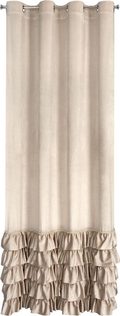 EUROFIRANY | Vorhang - 140x250 cm - Beige - Eleganter Rüschenvorhang mit Zirkonien - Romantischer Stil