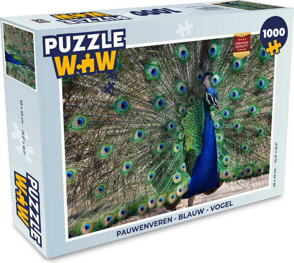 MuchoWow Puzzle 1000 Teile Pfauenfedern - Blau - Vogel - Erwachsene - Rätsel