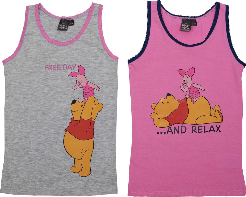 Disney Unterhemd für Mädchen - Winnie Puuh Kinder Tank Top Hemdchen Rosa/Grau (2er Pack) 110-116