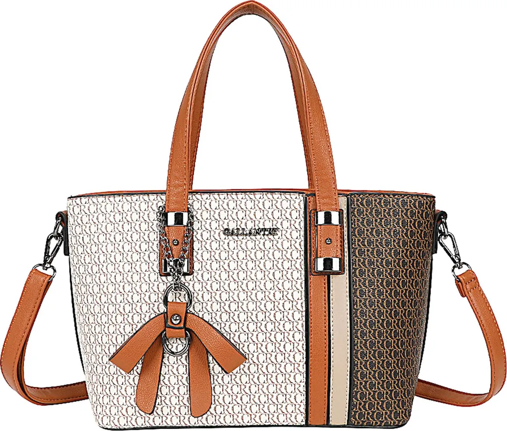 Sac Gallantry femme marron imprimé monogramme avec nœud et bandoulière