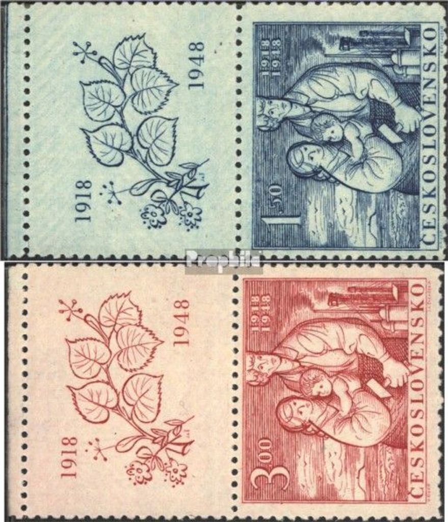 Briefmarken Tschechoslowakei 1948 Mi 550Zf-551Zf mit Zierfeld (kompl.Ausg.) postfrisch Republik