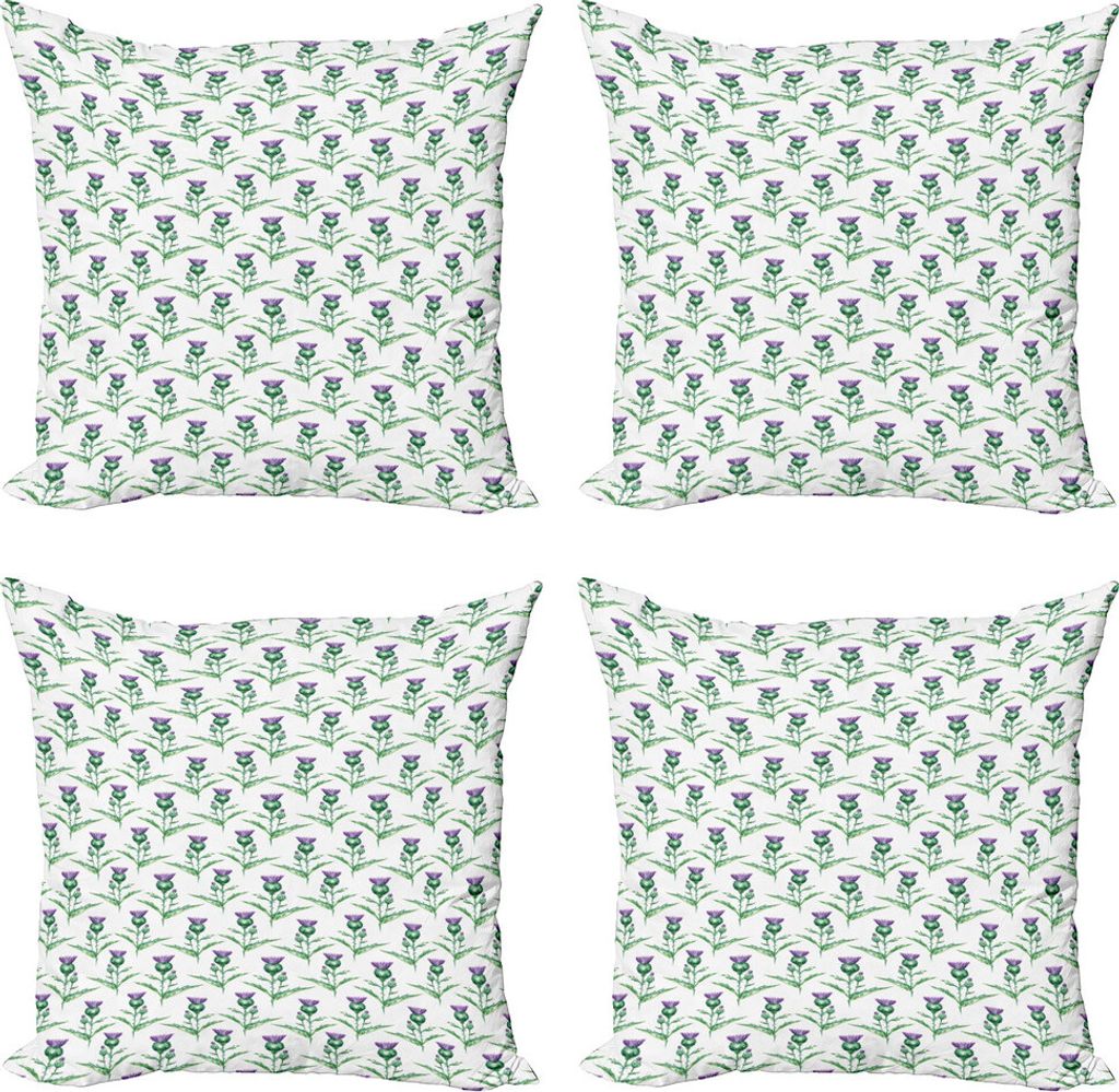 ABAKUHAUS Distel Kissenbezug Set (4 Stück), Botanischer Druck Pflanze, Moderner Doppelseitiger Digitaldruck, 60 cm x 60 cm, Jade-Grün-Off White