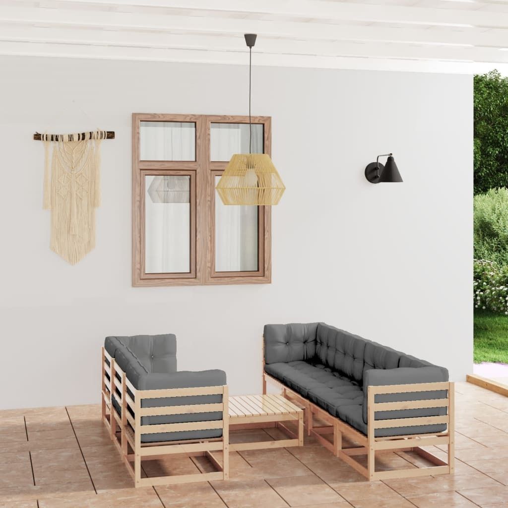Möbel 8-tlg. Garten-Lounge-Set mit Kissen Kiefer Massivholz - Balkonmöbel 3076419