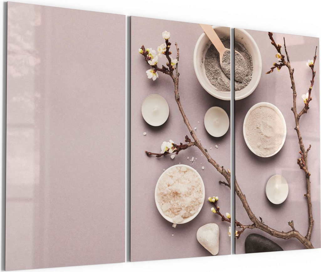 DEQORI Glasbild Echtglas 3x50x100 cm 'Spa-Naturkosmetik' Wandbilder XXL groß