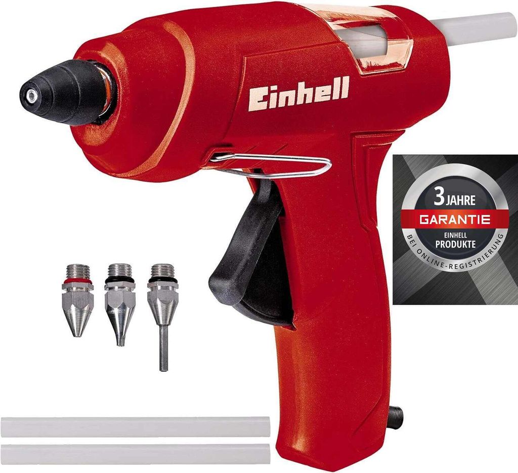 Einhell Heißklebepistole TC-GG 30,inkl.Standard-,Flach-, Verlängerungsdüse, 3 Klebestifte