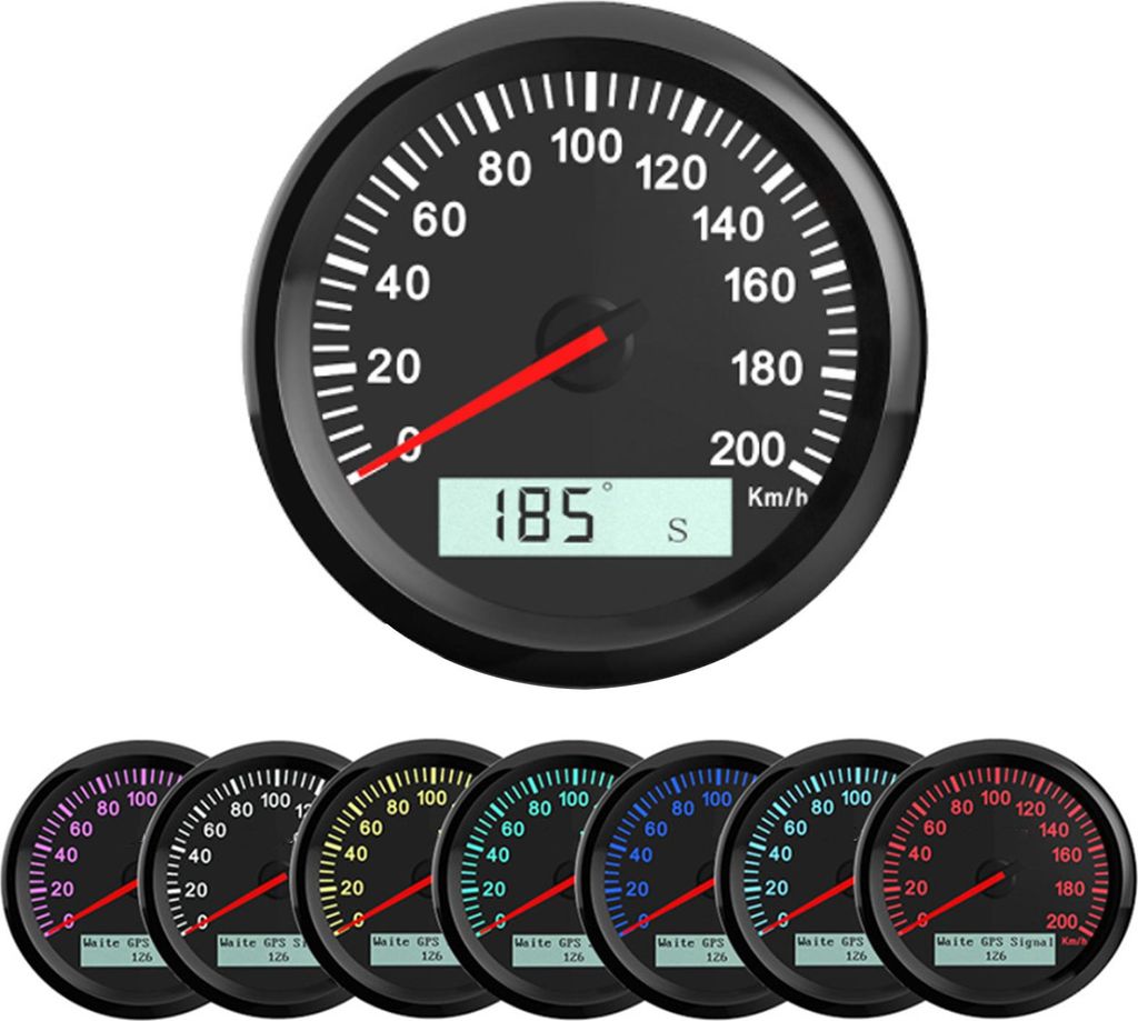 85-mm-Geschwindigkeitsmesser, bunter, hintergrundbeleuchteter digitaler Kilometerzähler für 12-V-24-V-Fahrzeuge, Autos, Motorräder, Boote
