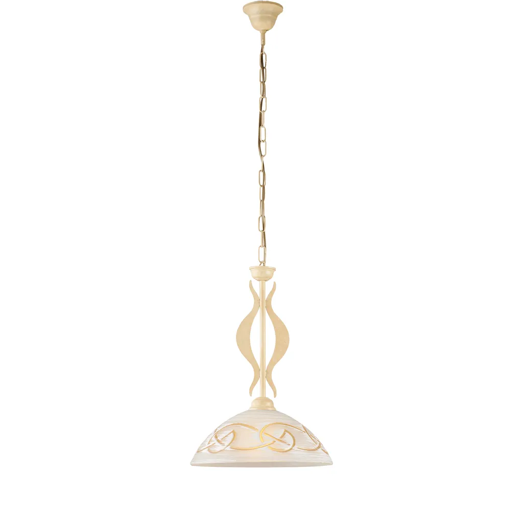 Suspension rustique Bilbao fer ivoire et verre ambré pour salon 30cm