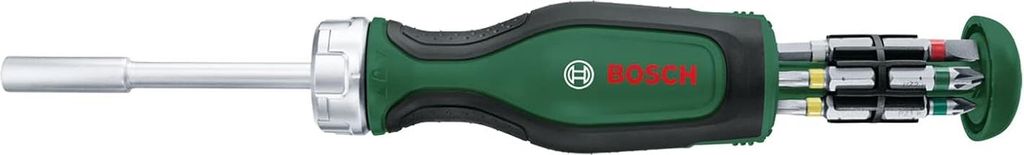 Bosch Ratschenschraubendreher mit Bit Magazin, 12-teilig (Ratschenschraubendreher mit hohem Drehmoment, 12 Bits im integrierten Bitmagazin enthalte...