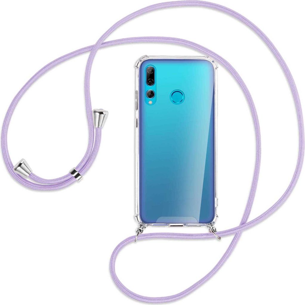 Handykette Backcover-Schutzhülle mit Band (Metall silberfarben) für Huawei P Smart Plus 2019 - violett