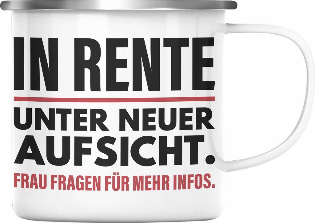 Trendation - Renter Emaille Tasse Ruhestand Geschenk Rente Mann Lustig Renteneintritt Abschiedsgeschenk Sprüche Pension (Silber)