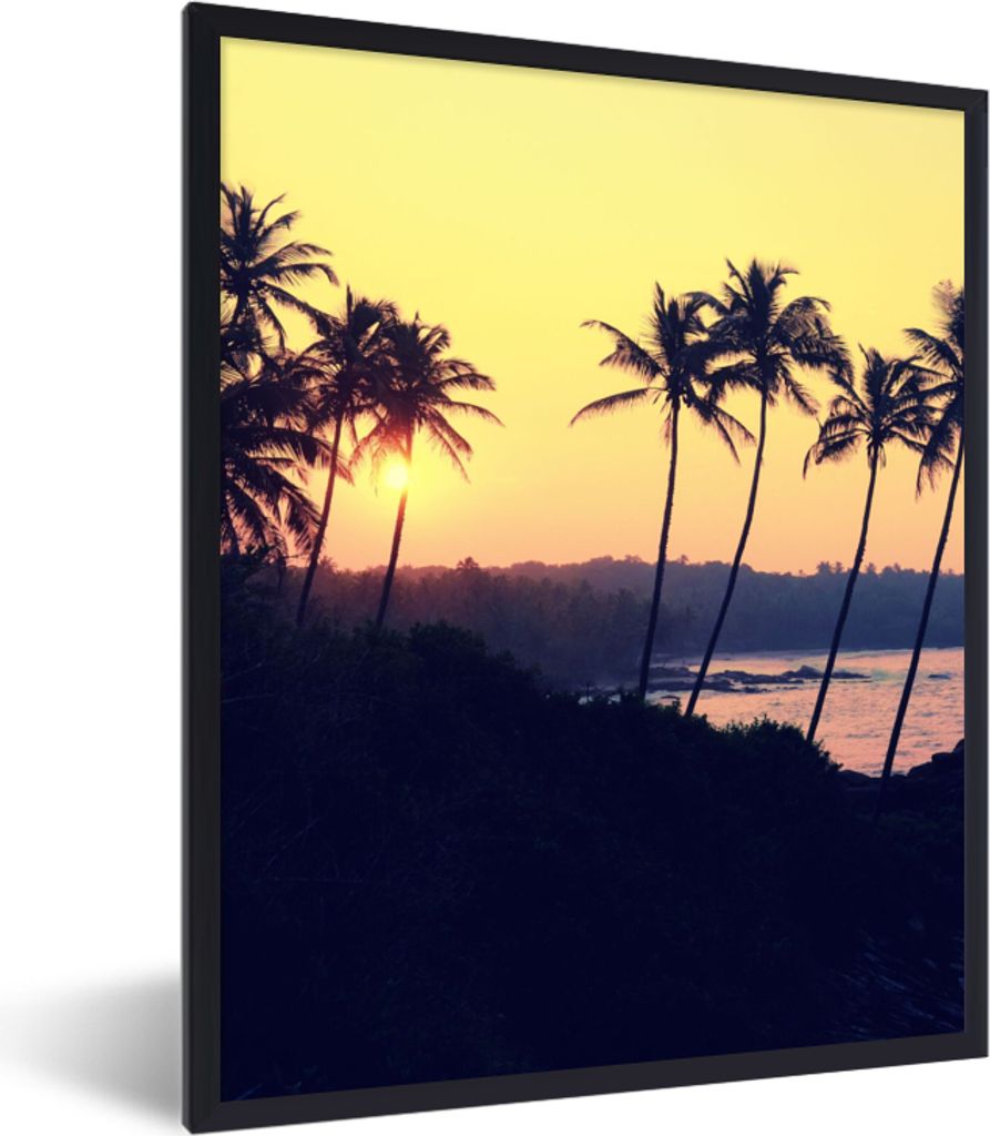 MuchoWow Gerahmtes Poster Meer - Palme - Abend - Landschaft 30x40 cm - Poster mit Schwarzem Bilderrahmen Wandposter Rahmen Foto Bilder - Wanddeko...