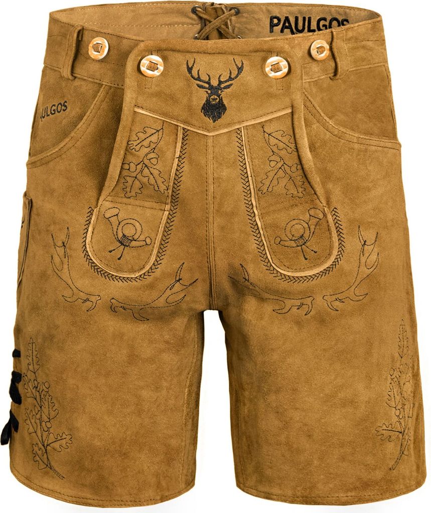 PAULGOS Herren Trachten Lederhose Kurz - HK5 - Echtes Leder - in 3 Farben erhältlich - Größe 44 - 60