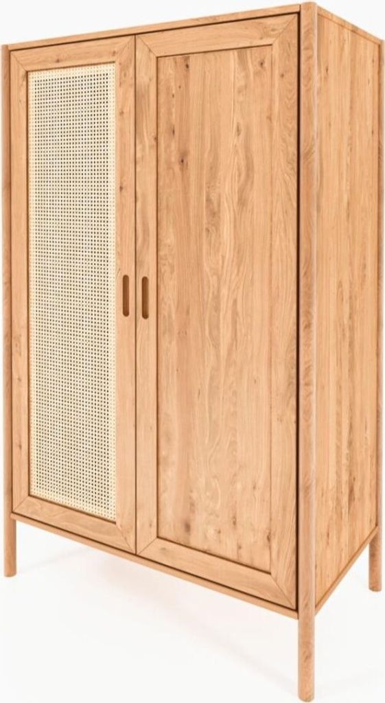 Kleiderschrank Zola Wildeiche massiv mit Rattan 108x175 cm mit 2 Türen
